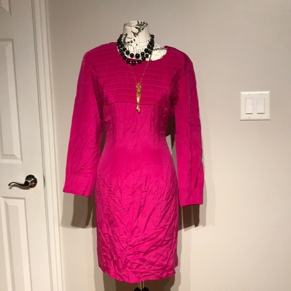 Patrick Collection Vintage 100% Silk Coastal Fuchsia Slip Vibrant long sleeve 14